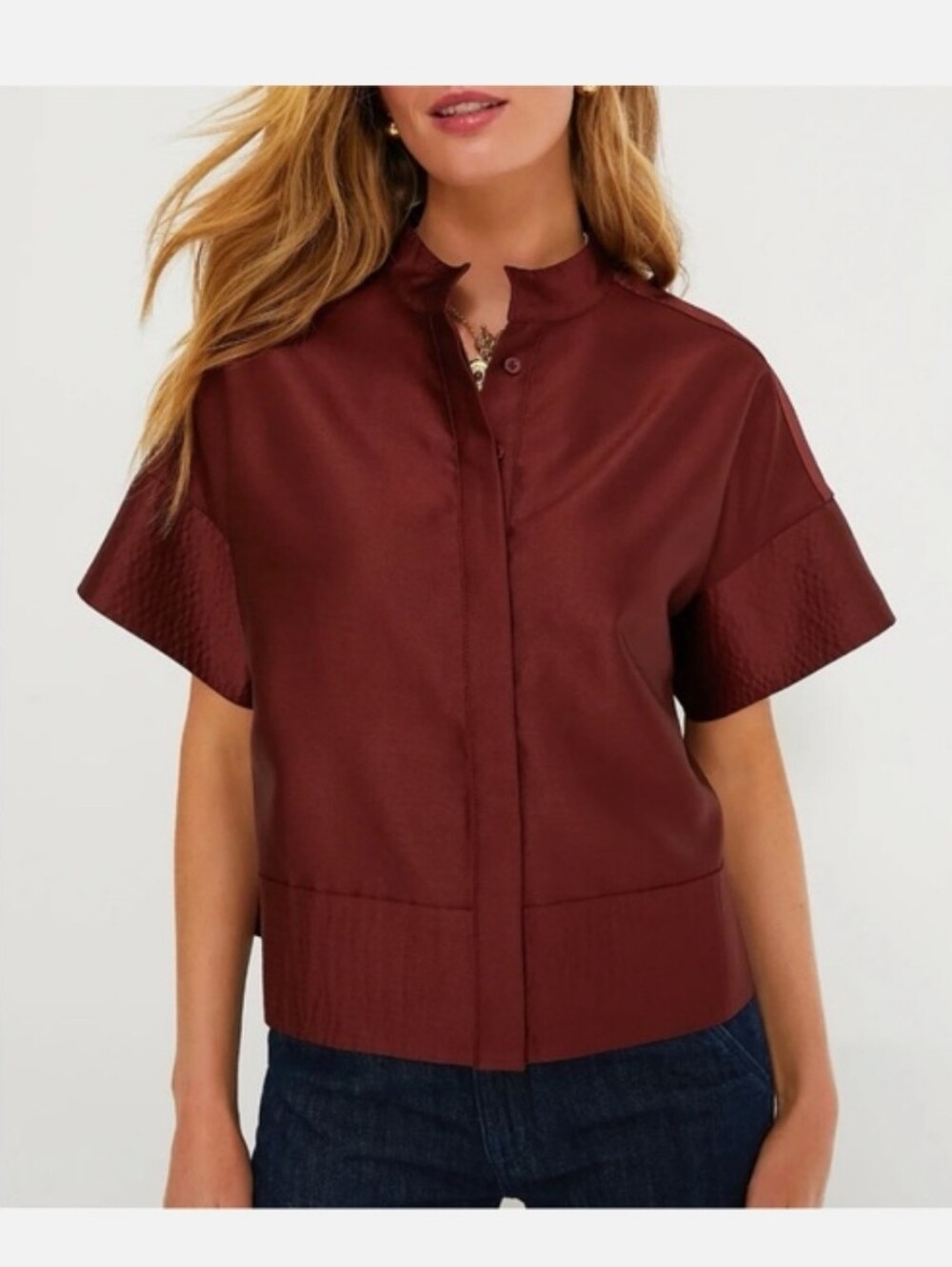 TUCKERNUCK Merlot Dupioni Trapunto Stitch Sofia Shirt size M